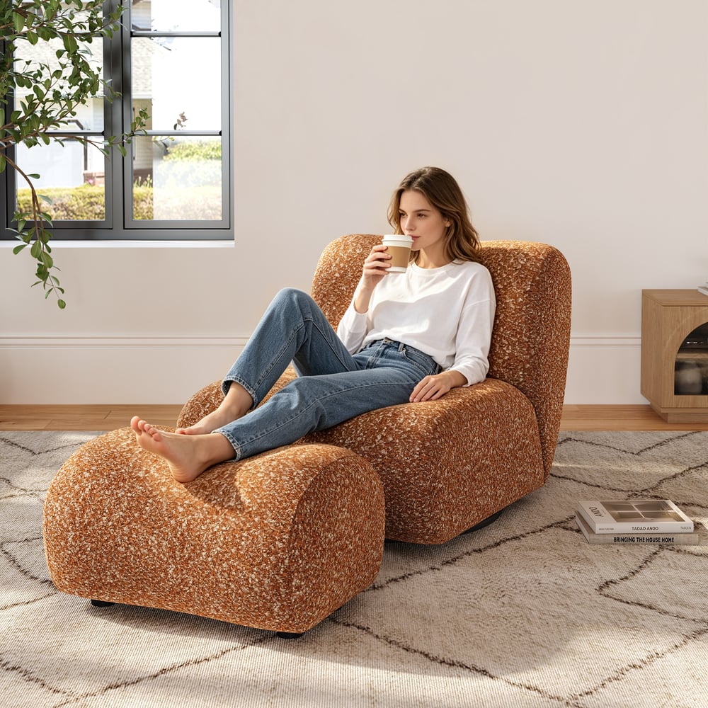Modern 17" Performance Boucle Swivel Slipper Accent Chair window image