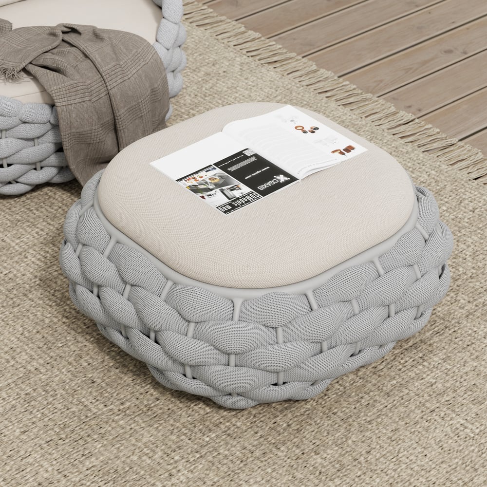 Cocaro Outdoor Hand-Woven Rope Footrest Storage Ottoman in Light Grey window image