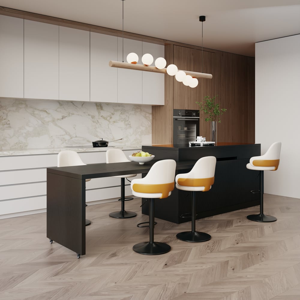 205 - 270 cm Extendable Matte Sintered Stone Kitchen Island with Storage, Black window image