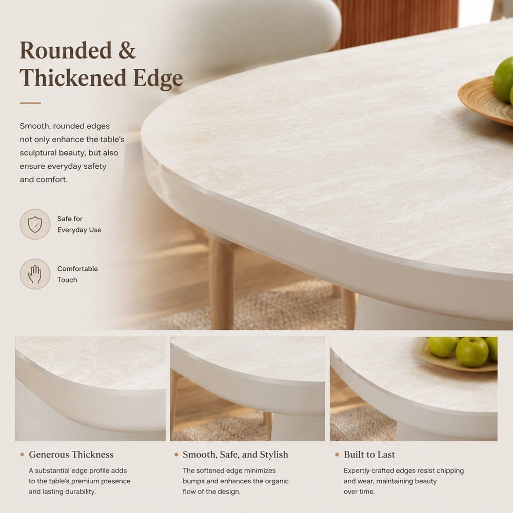Modern 79" Oval Faux Travertine Sintered Stone Dining Table, Seats 6 window image