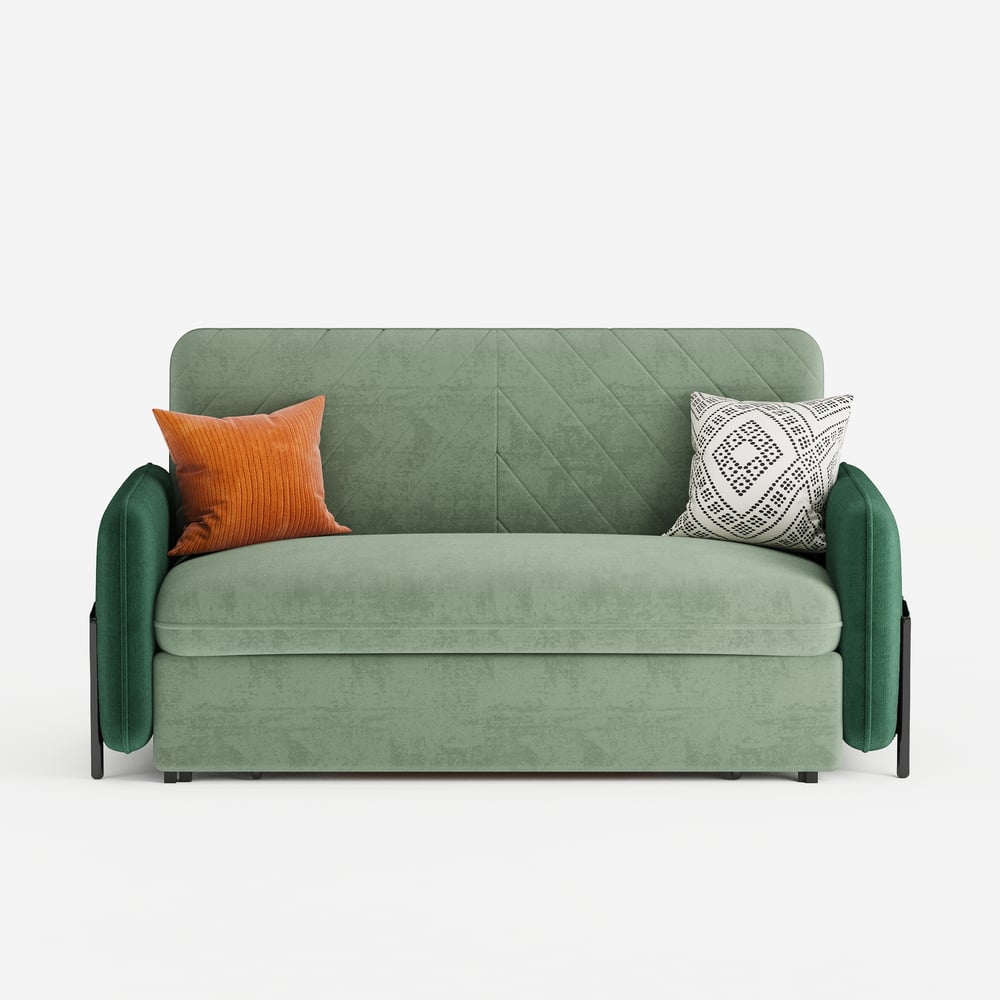 170 cm 2-Seater Green Velvet Convertible Sleeper Sofa with Storage & Pillows window image