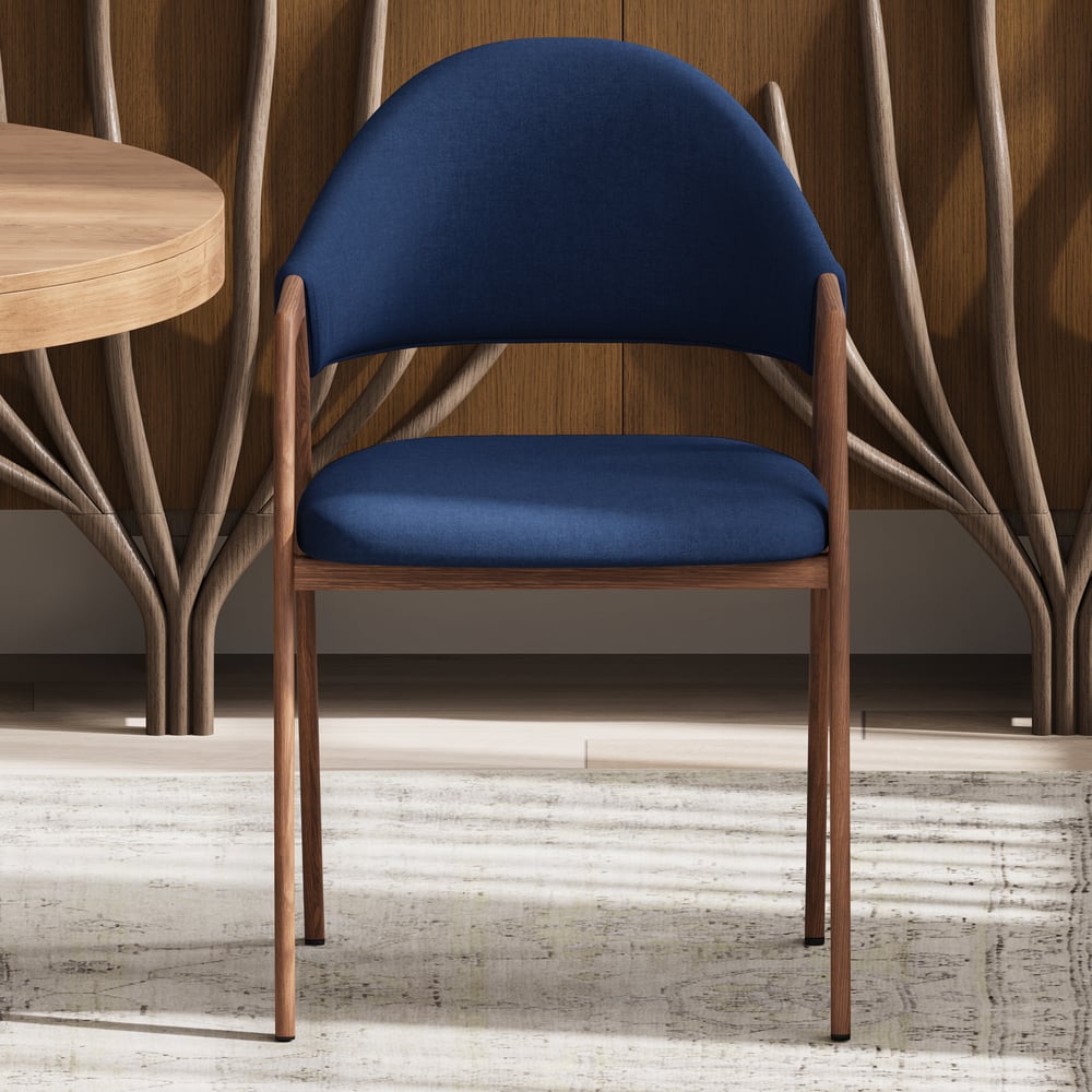 Modern Blue Linen Dining Chair with Upholstered, 2 Pieces window image