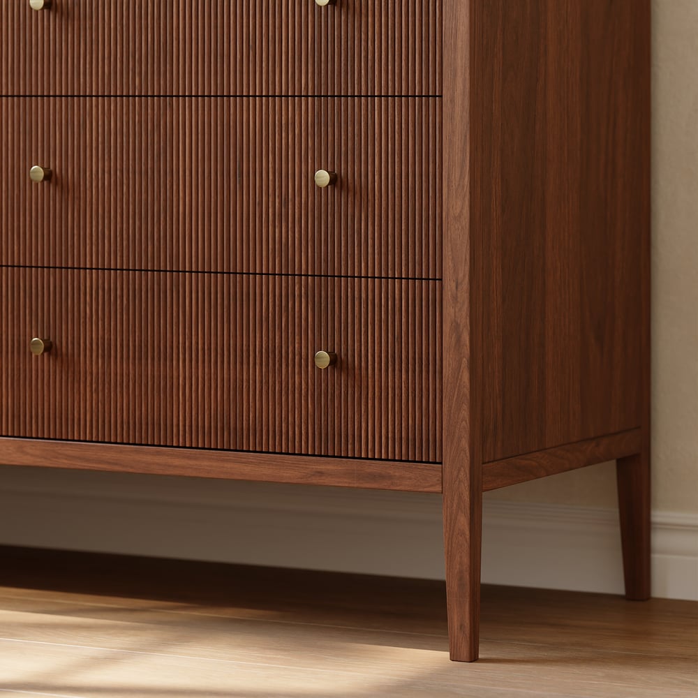 Stria 47" Fluted Natural 6-Drawer Dresser with Charging Station window image