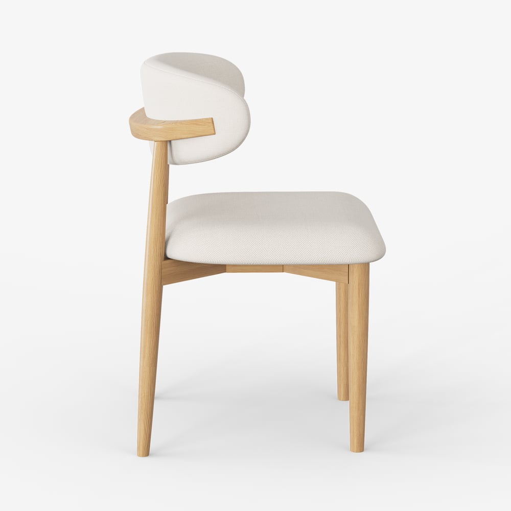 Modern Natural Linen Dining Chair with Rubber Wood Legs, 1 Piece window image