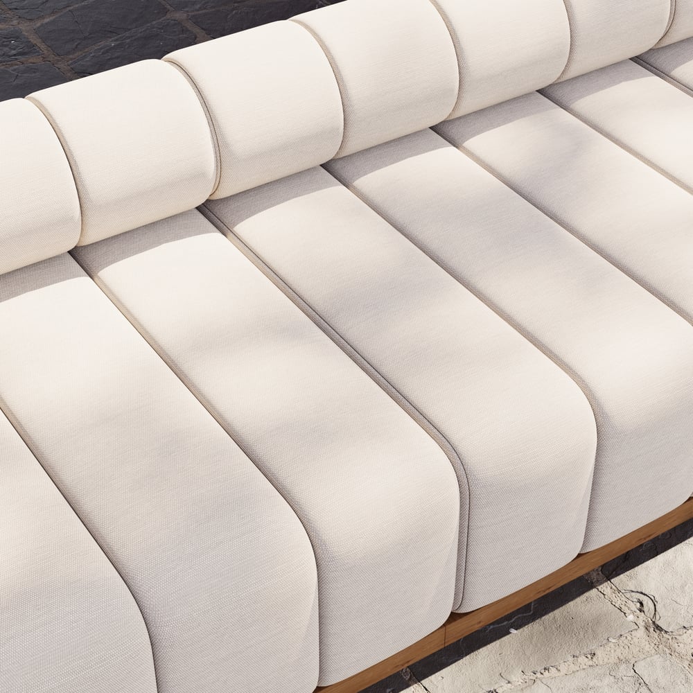 Resaro Teak Wood Deep-Seat 3-Seater Outdoor Sofa Warm White window image