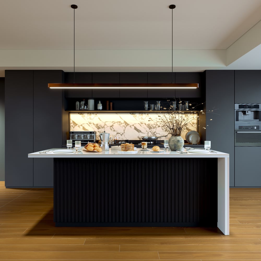 Modern 72" Glossy Sintered Stone Top Kitchen Island with Storage, White & Black window image