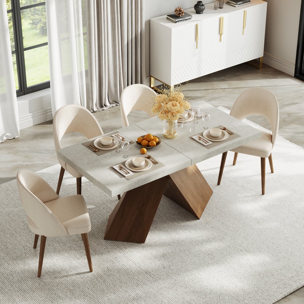 Dining Set 63"-79" Extendable Wood Dining Table with 4 Chairs window image