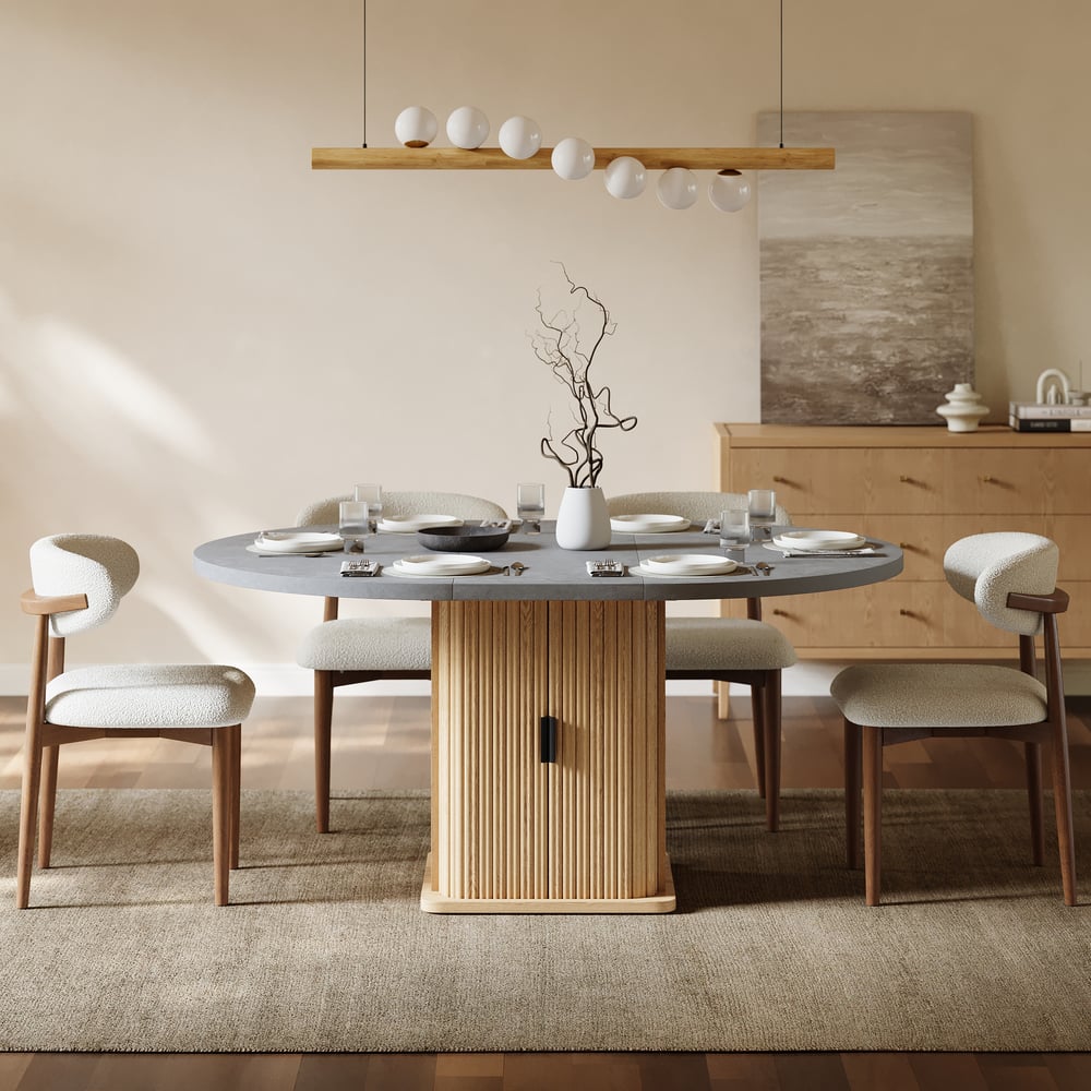 Ensemble de table à manger extensible grise de 47 à 63 pouces avec 4 chaises image de fenêtre