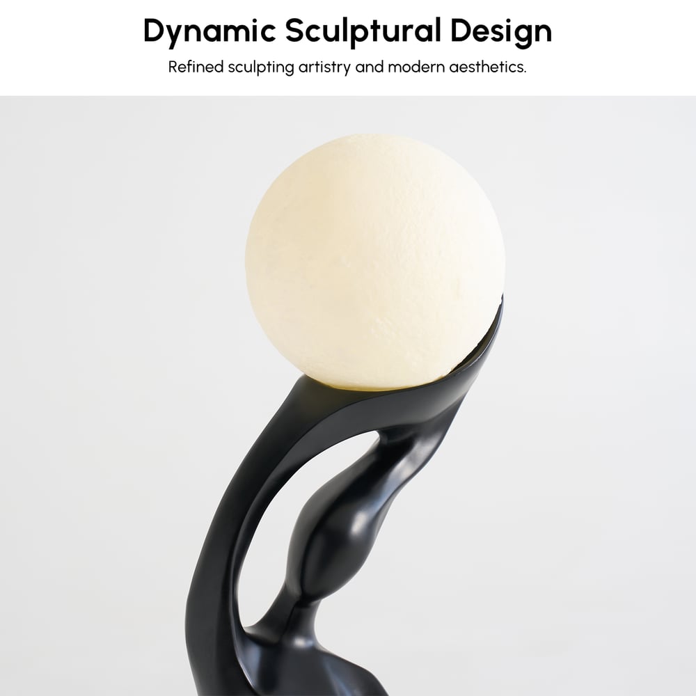 815mm Abstract Black Sculpture Lamp with LED Ball, Touch & Remote Control, Rechargeable window image