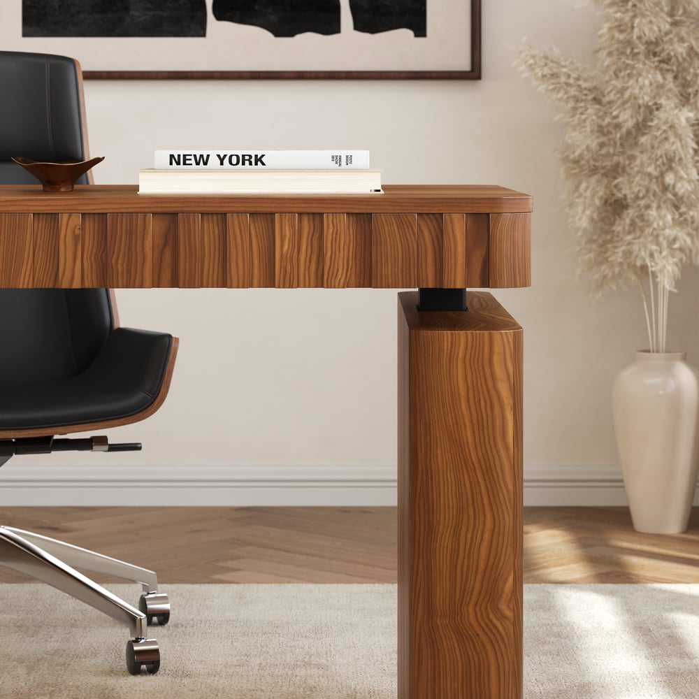 Aura 63" Walnut Fluted Electric Adjustable Standing Desk window image