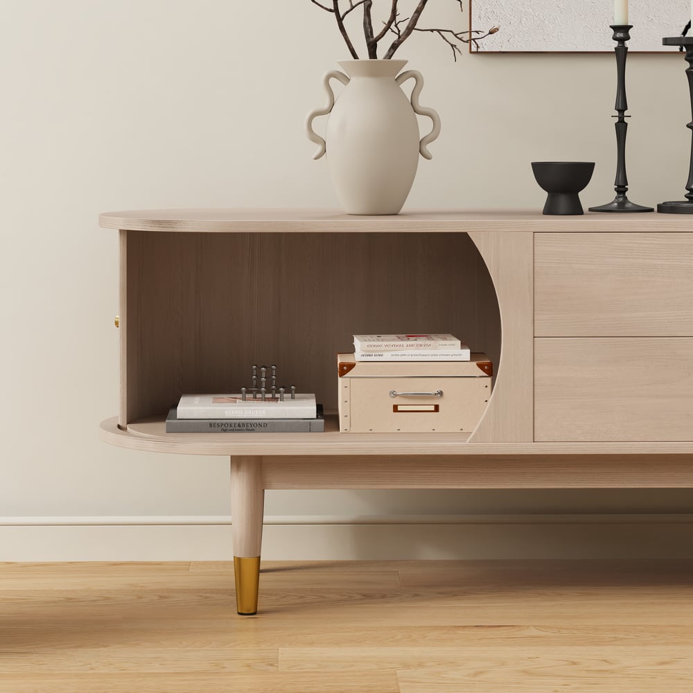 72" Ash Wood Fluted TV Stand with Storage window image