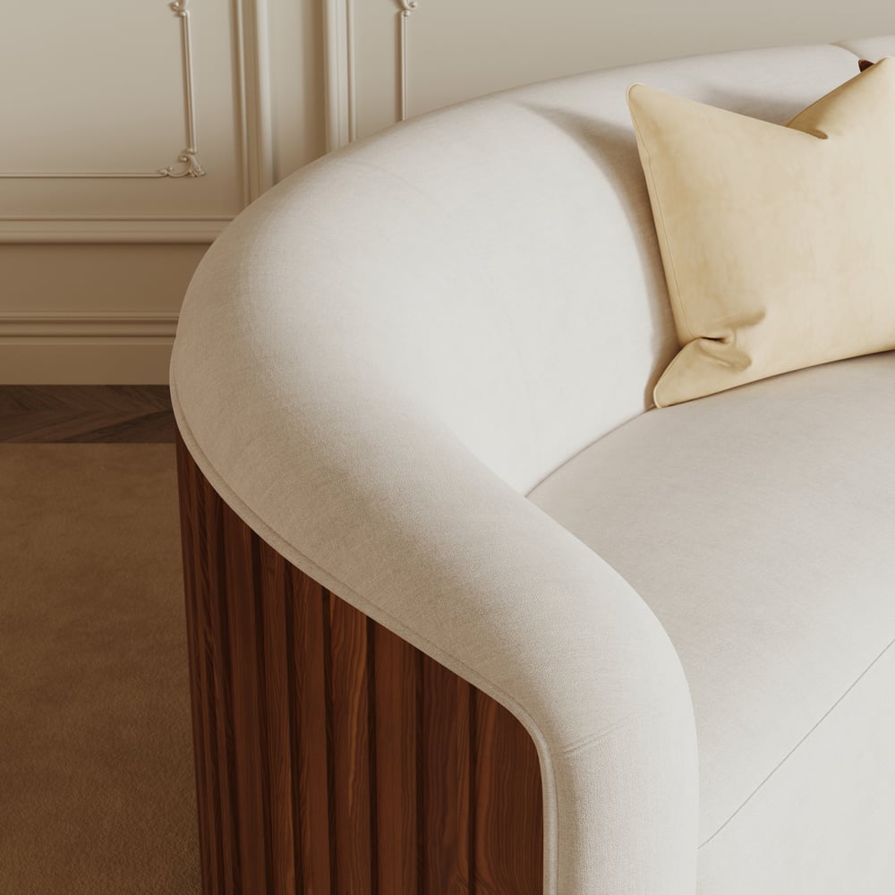 Aura 145" Linen Upholstered Curved Sofa with Light window image