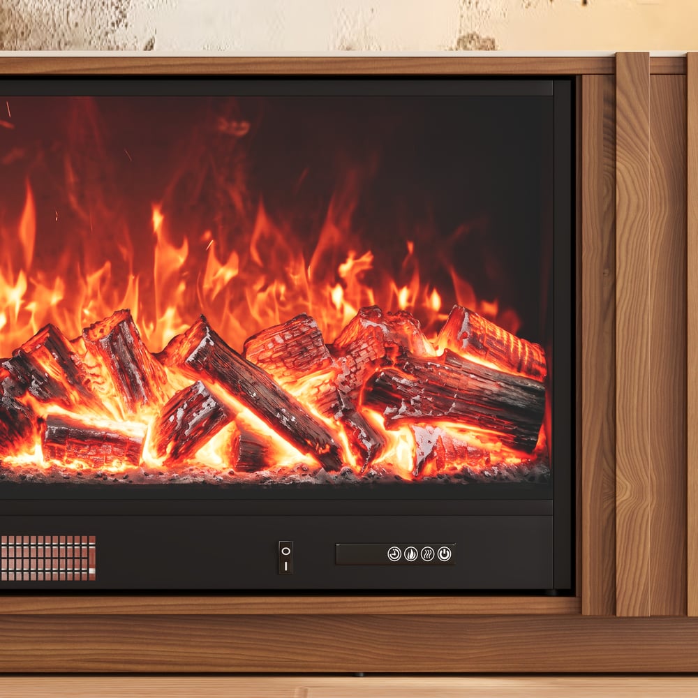 Aura 84" Sintered Stone Top Electric Fireplace TV Stand window image