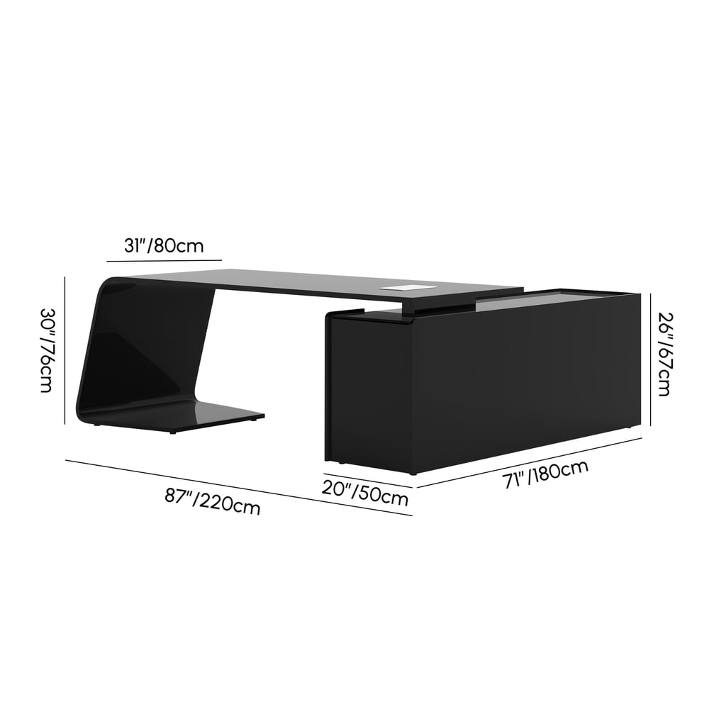 Modern 87" L-Shaped Left-Hand Executive Desk with Storage weights dimensions image