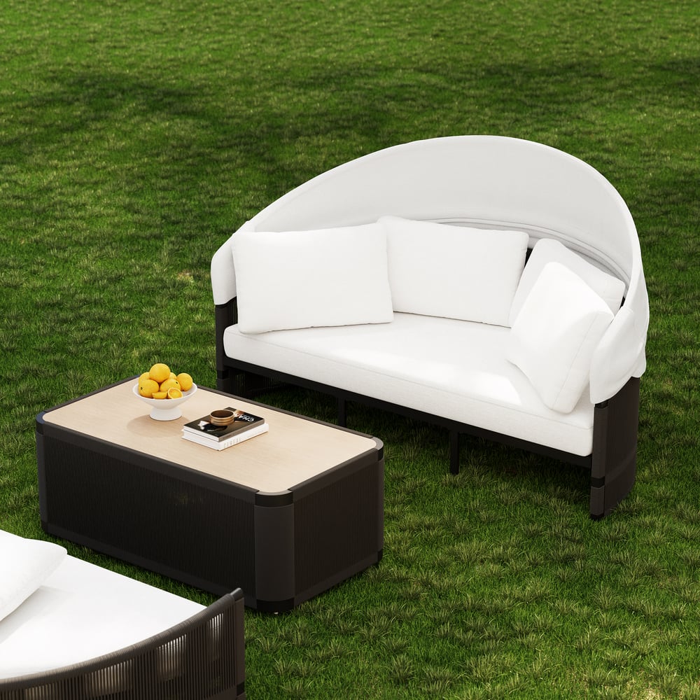 Costra Weatherproof Round Patio Daybed with Adjustable Canopy in Black window image