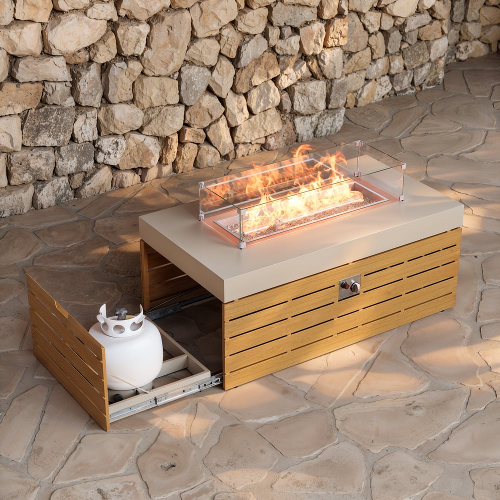 Tevara Outdoor 47" Propane Smokeless Aluminum Rectangular Fire Pit Table in Sand window image