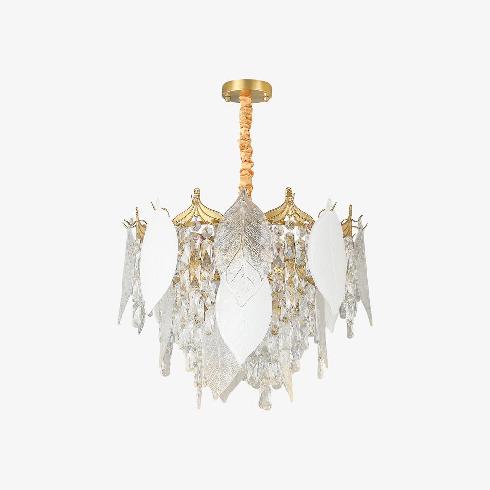 Luxusní patrový lustr z listového skla a křišťálu s nastavitelnou výškou zavěšení obrázek okna