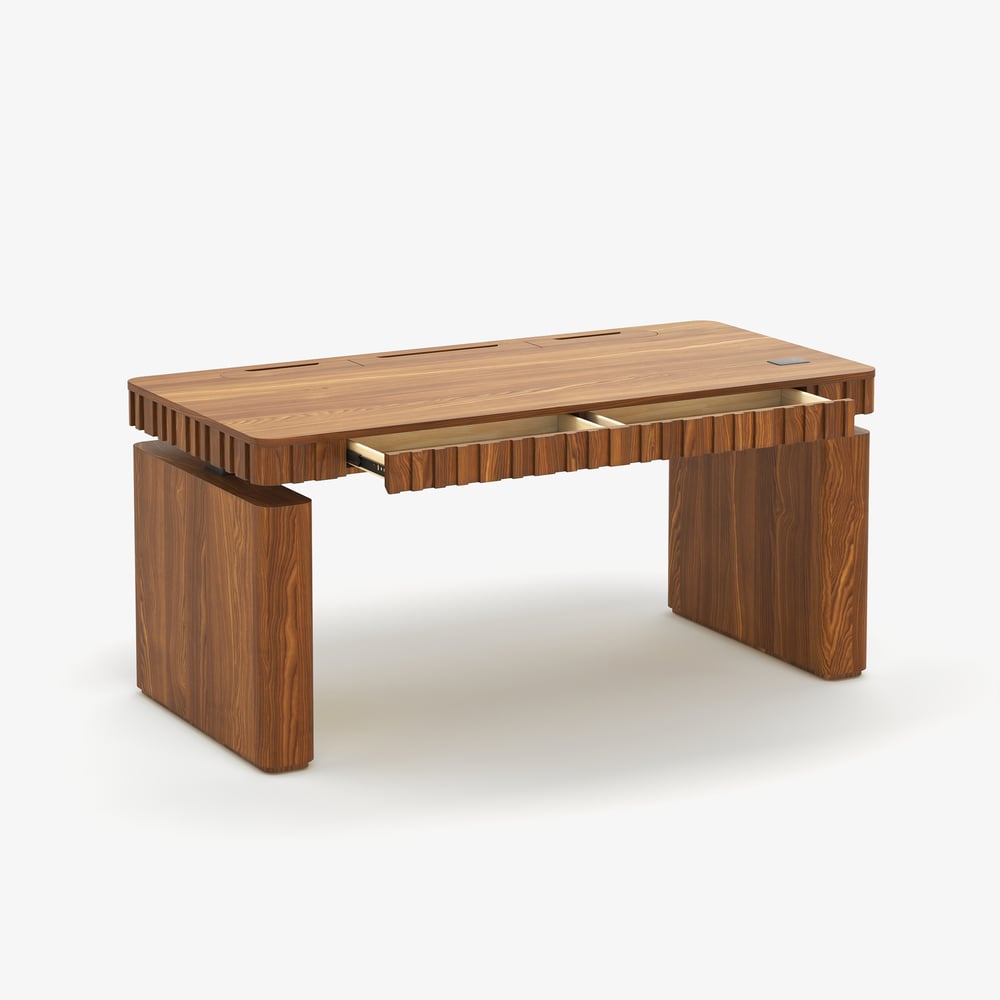 Aura 63" Walnut Fluted Electric Adjustable Standing Desk window image