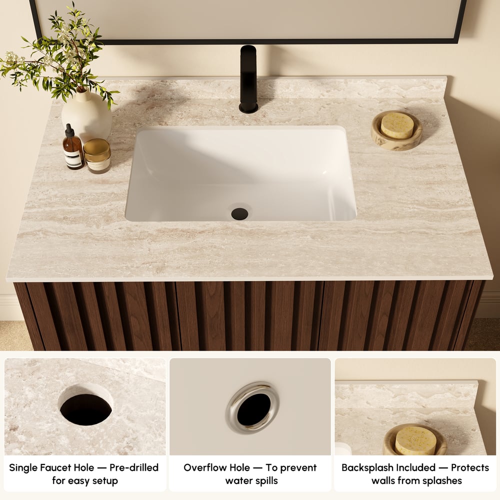 Aura 36" Fluted Freestanding Bathroom Vanity with Sink and Light window image