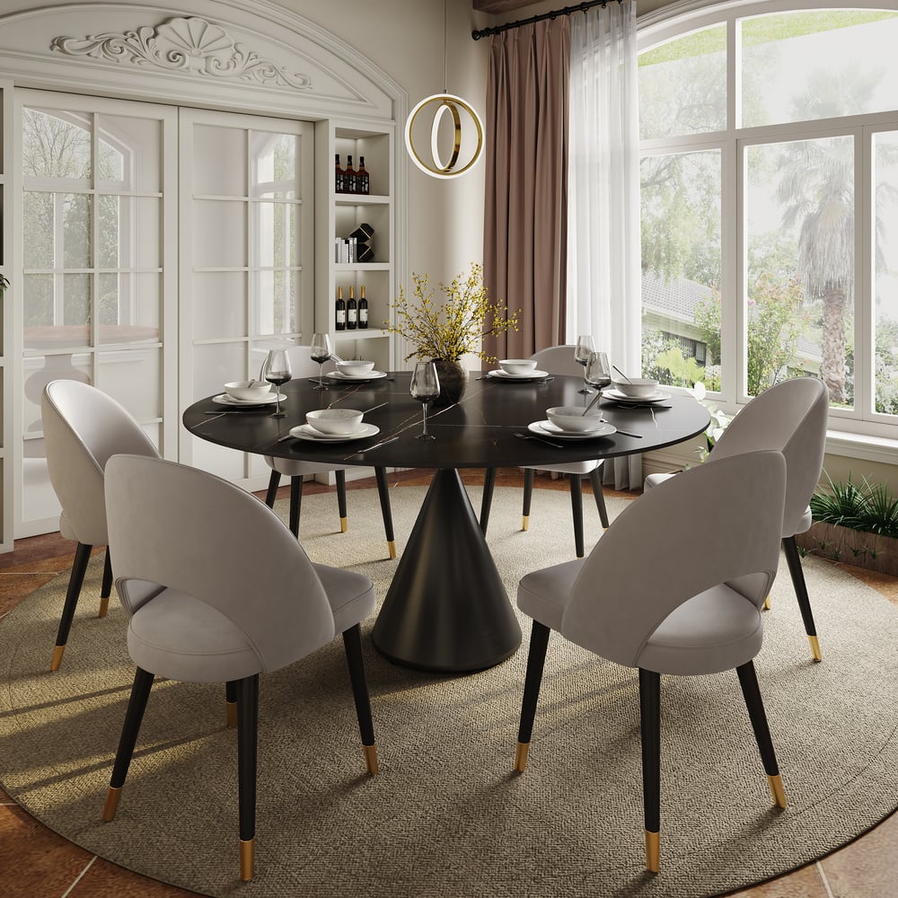Customer Reviews for Modern 60" Round Matte Sintered Stone Dining Table with Black Pedestal Base, Seats 6