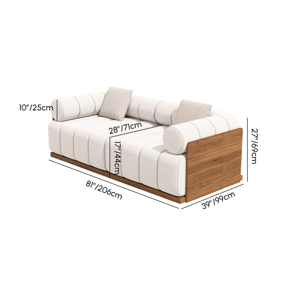 Resaro Teak Wood Deep-Seat 2-Seater Outdoor Sofa Warm White weights dimensions image