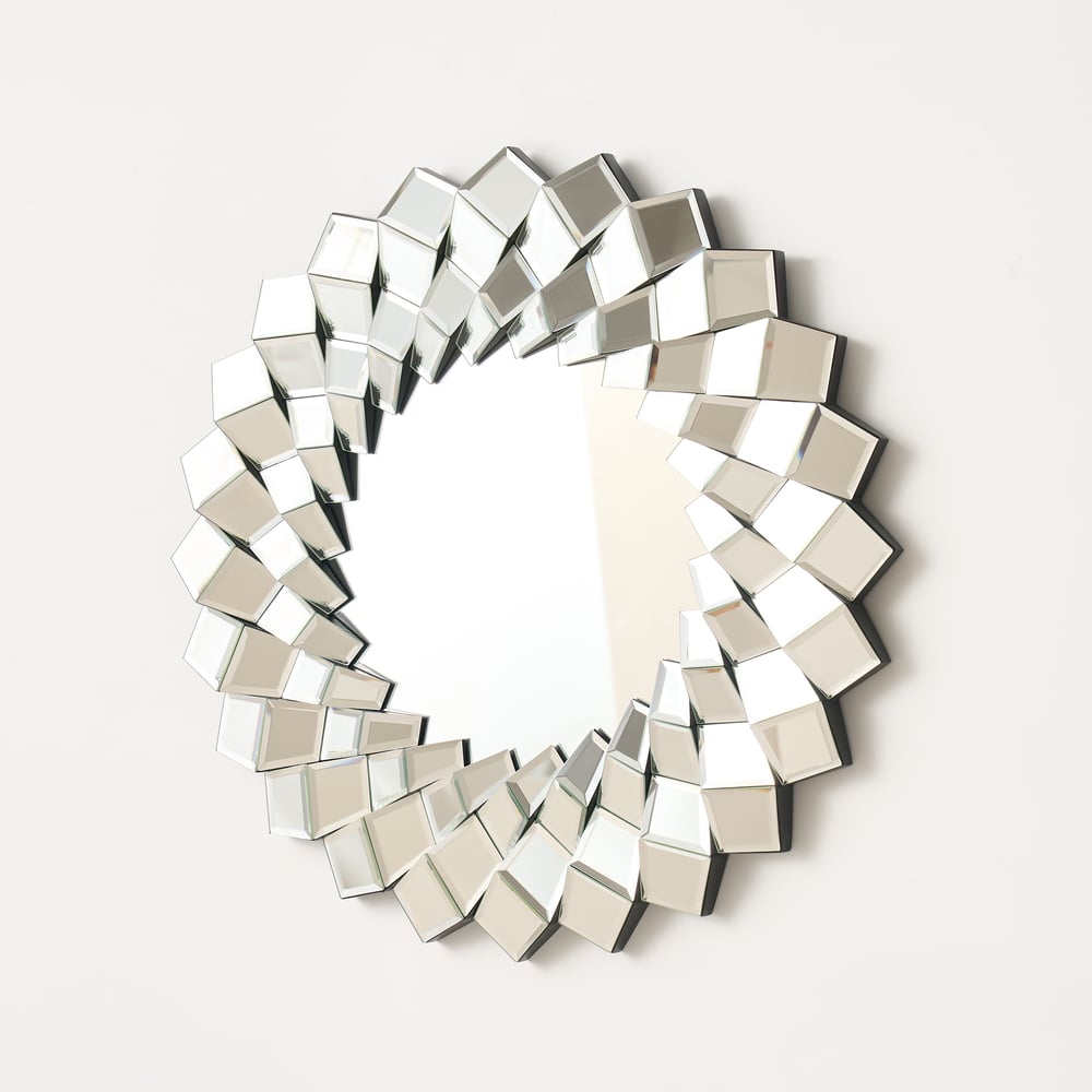 24" Diamond-Shaped Wall Mirror, Silver Round Decorative Mirror window image