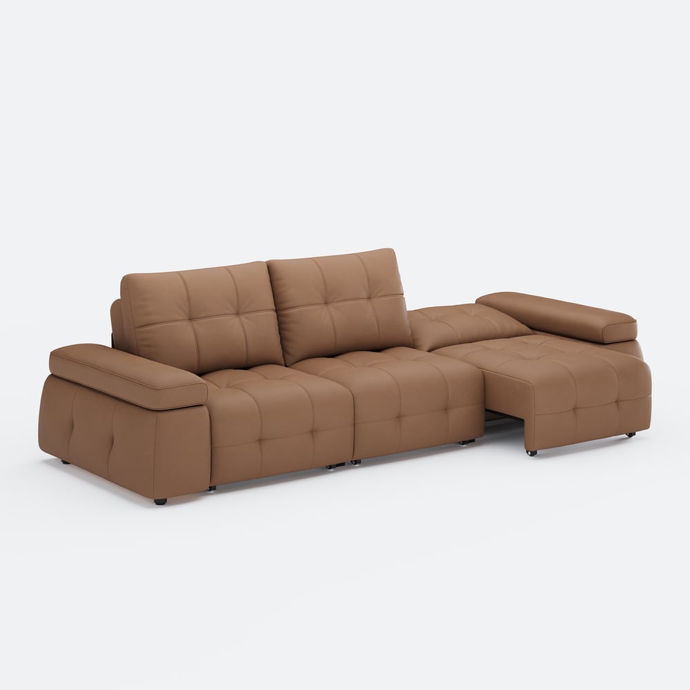 130" 3-Seater Genuine Leather Power Convertible Sleeper Sofa with adjustable armrests window image