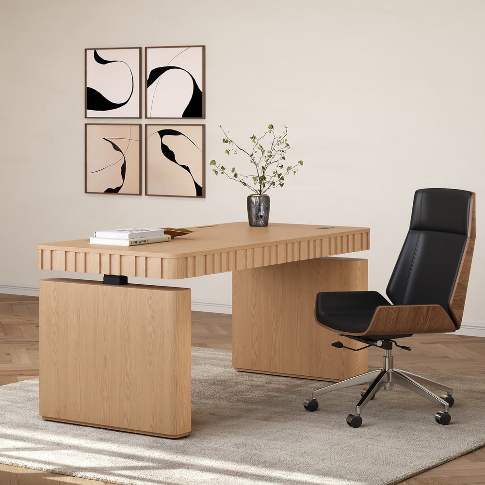 Aura 160 cm Natural Fluted Electric Adjustable Standing Desk window image