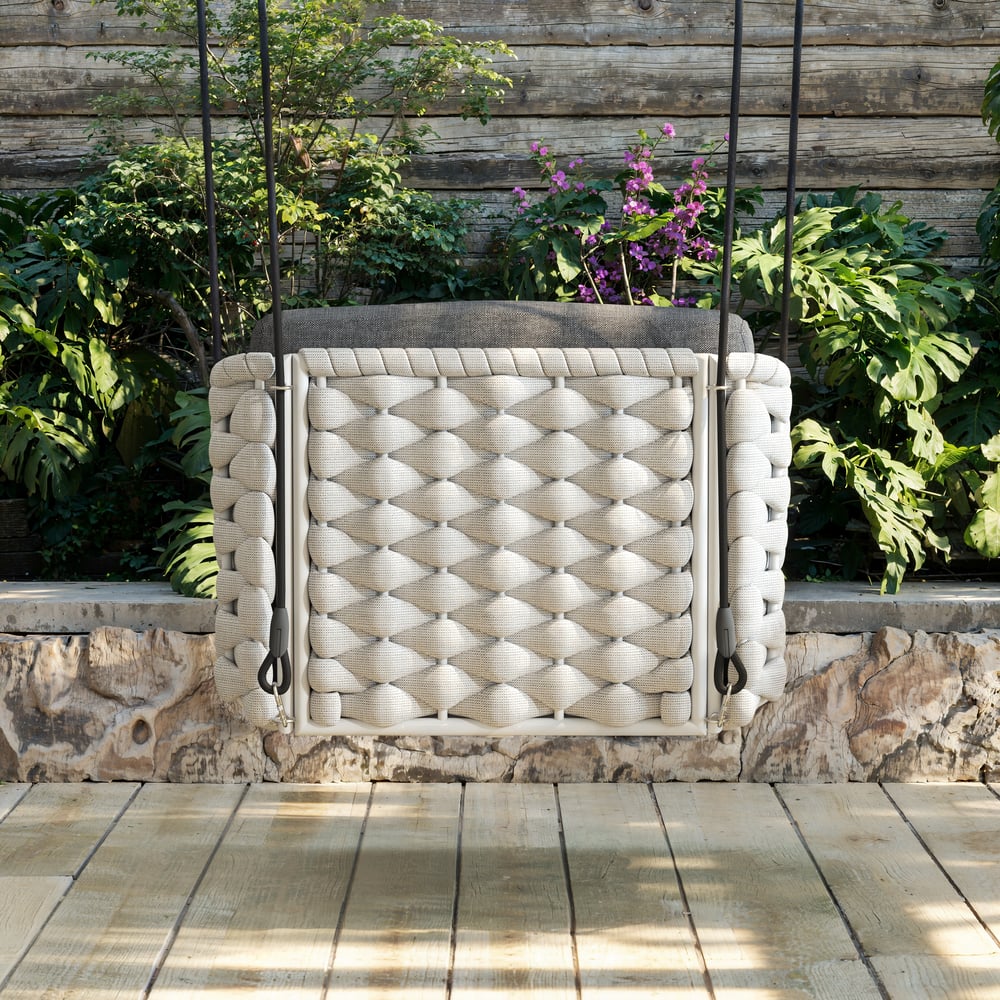 Cocaro Outdoor Rope Weave Aluminum Swing Chair with Cushion for 1 in Gray window image
