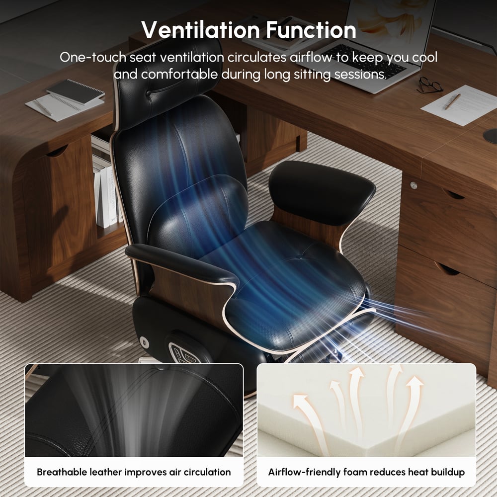 Black Genuine Leather Power Reclining Executive Office Chair Swivel Office Desk Chair window image