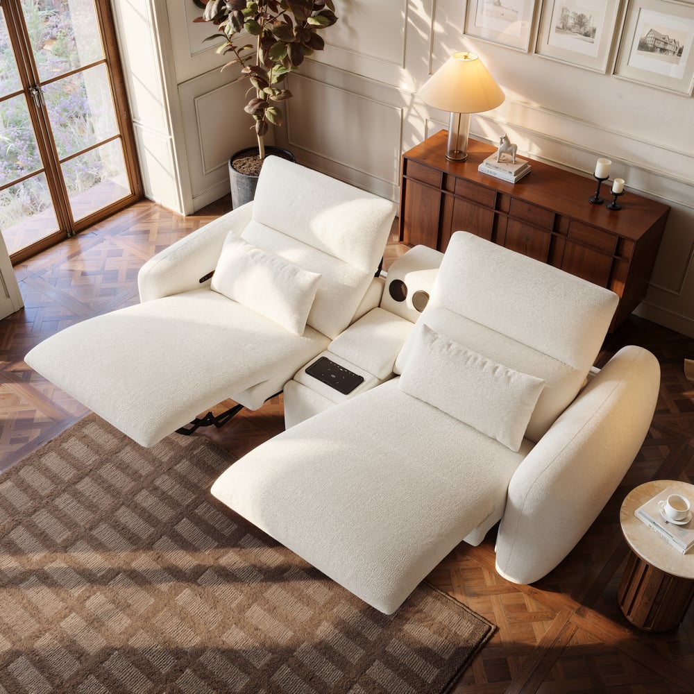 102" 2-Seater Chenille Dual-Motor Power Reclining Sofa with Multifunctional Center Console window image