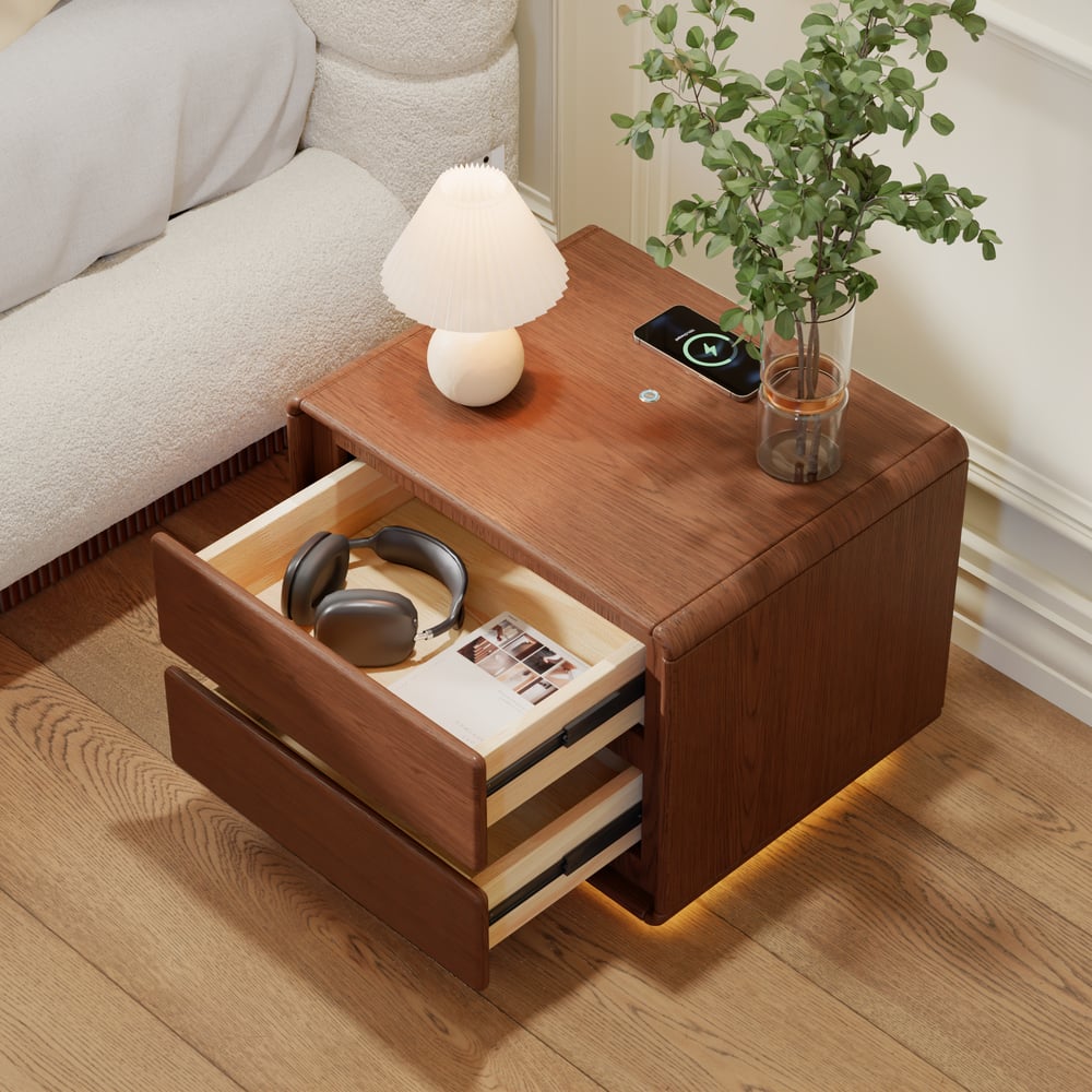 Haloa Walnut 2-Drawer LED Nightstand with Charging Station window image
