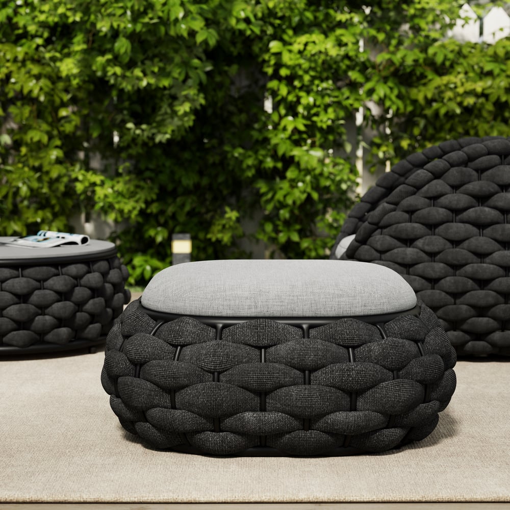 Cocaro Outdoor Hand-Woven Rope Footrest Storage Ottoman in Dark Grey window image