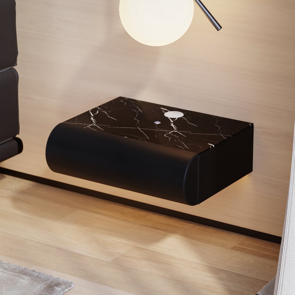 Humply Floating Leather 1-Drawer Smart LED Nightstand with Sintered Stone Top window image