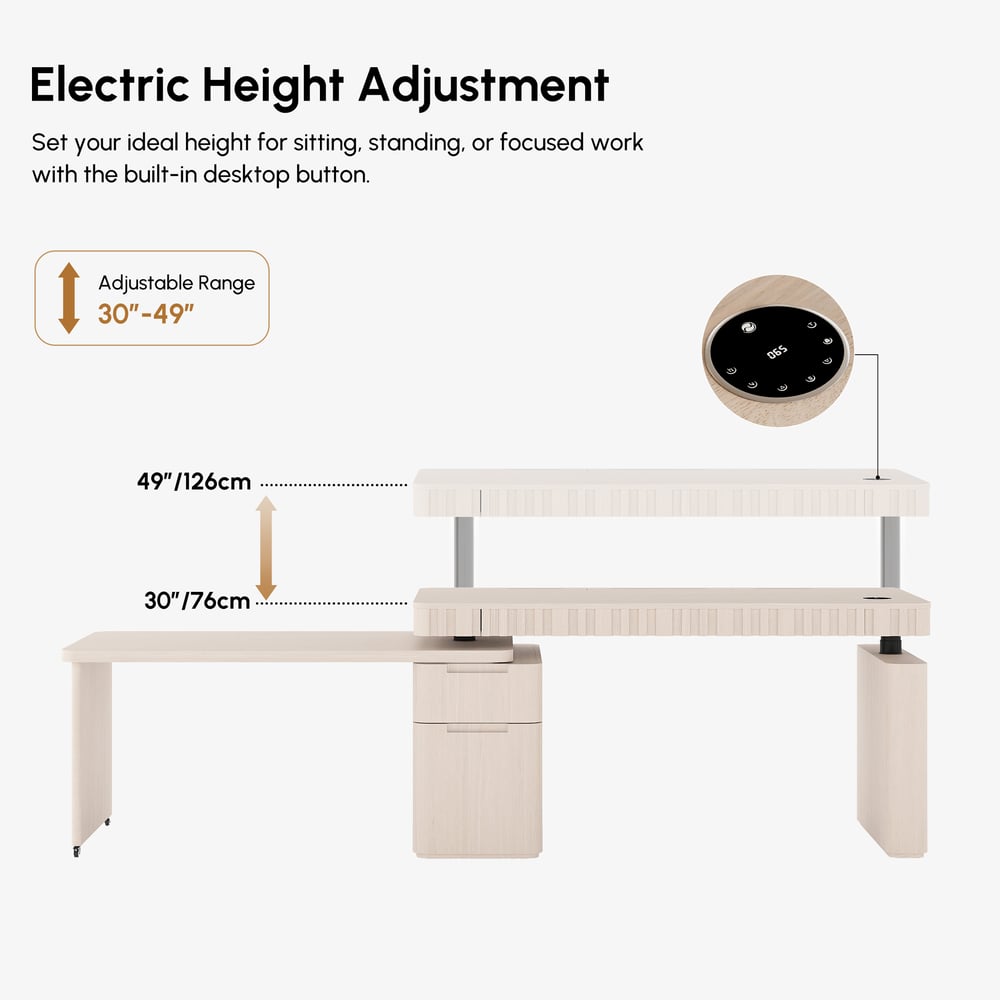Aura 63" Whitewash Fluted 360-Degree Rotating Desk Electric Adjustable Standing Desk window image
