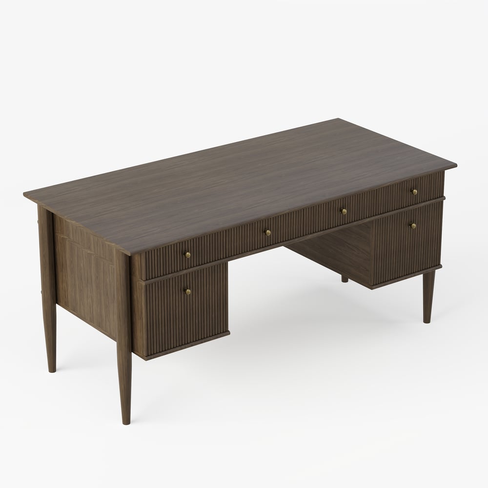 64" Houten bureau met 6 laden Vensterafbeelding