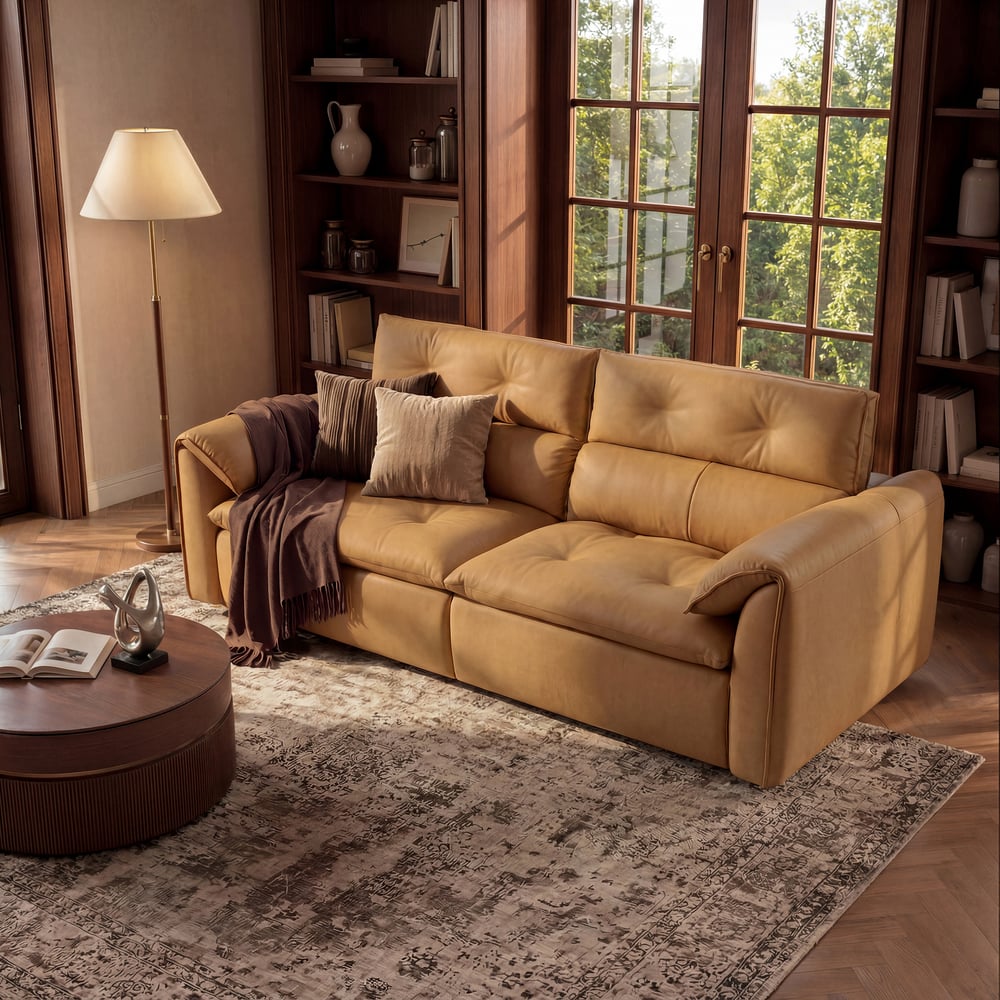 Canapé-lit convertible électrique 2 places en cuir véritable de 222 cm avec têtières réglables image de fenêtre