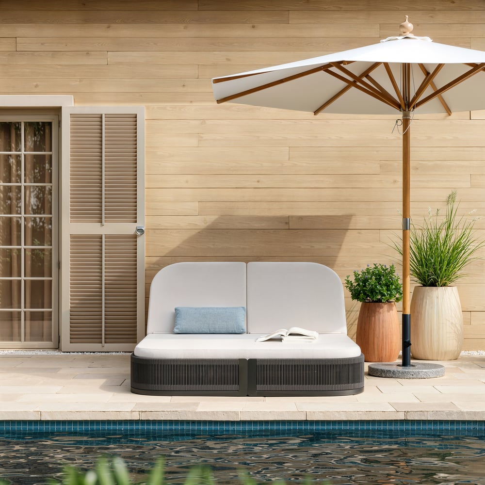 Costra Outdoor Aluminum & Rattan Chaise Lounge in Black window image