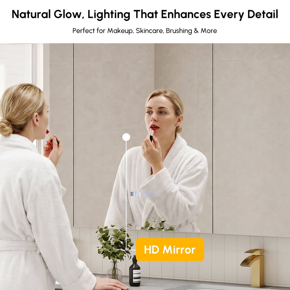 59" LED Bathroom Medicine Cabinet with Anti-Fog, Dimmable Tri-Color Lighting window image