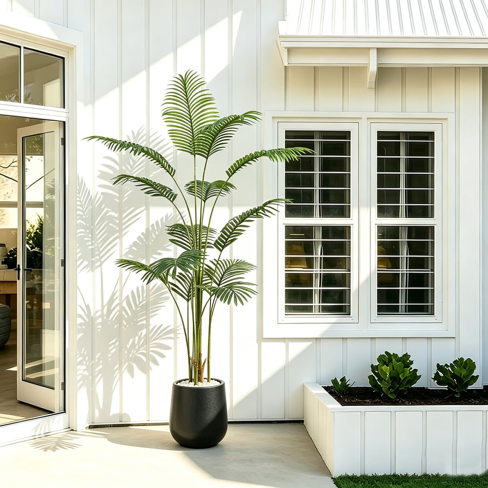 6 ft. Artificial Areca Palm Tree with Planter and Decorative Stones window image