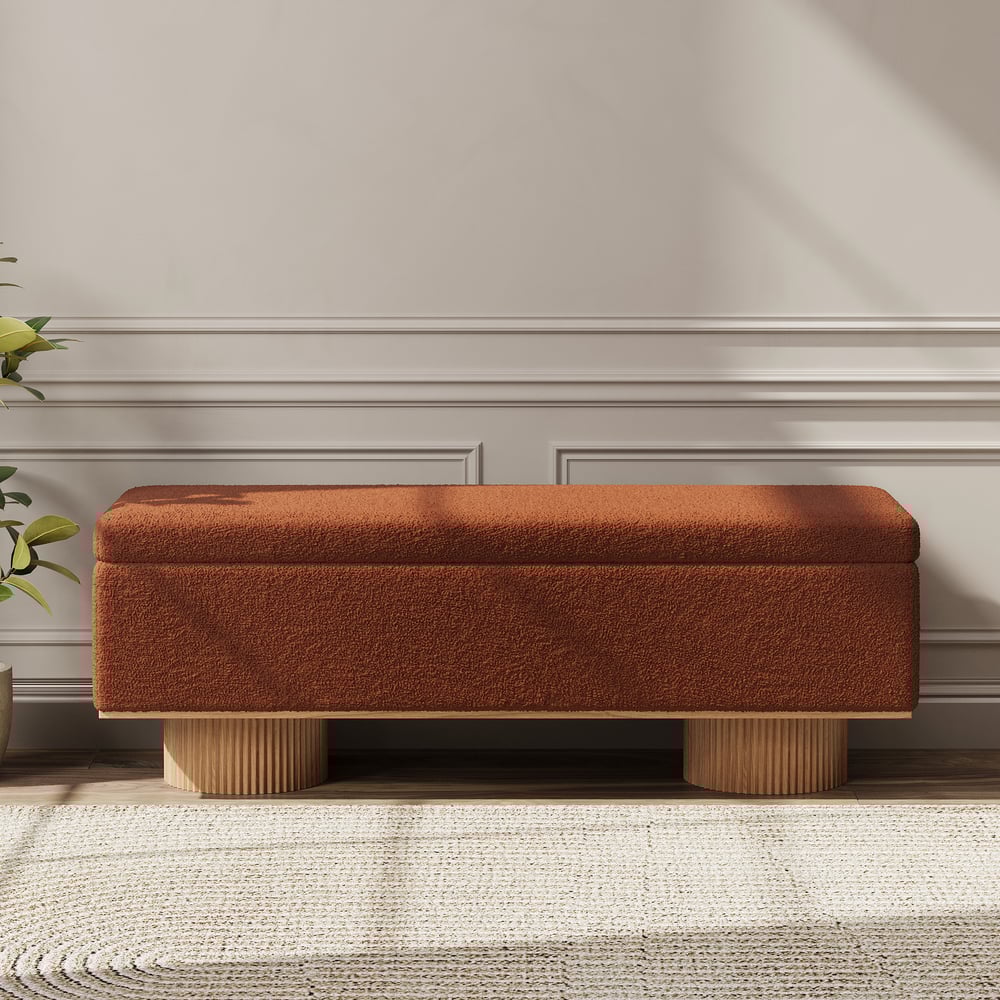 Teddy Fabric Fluffy Faux Fur Flip Top Wood Storage Bench window image