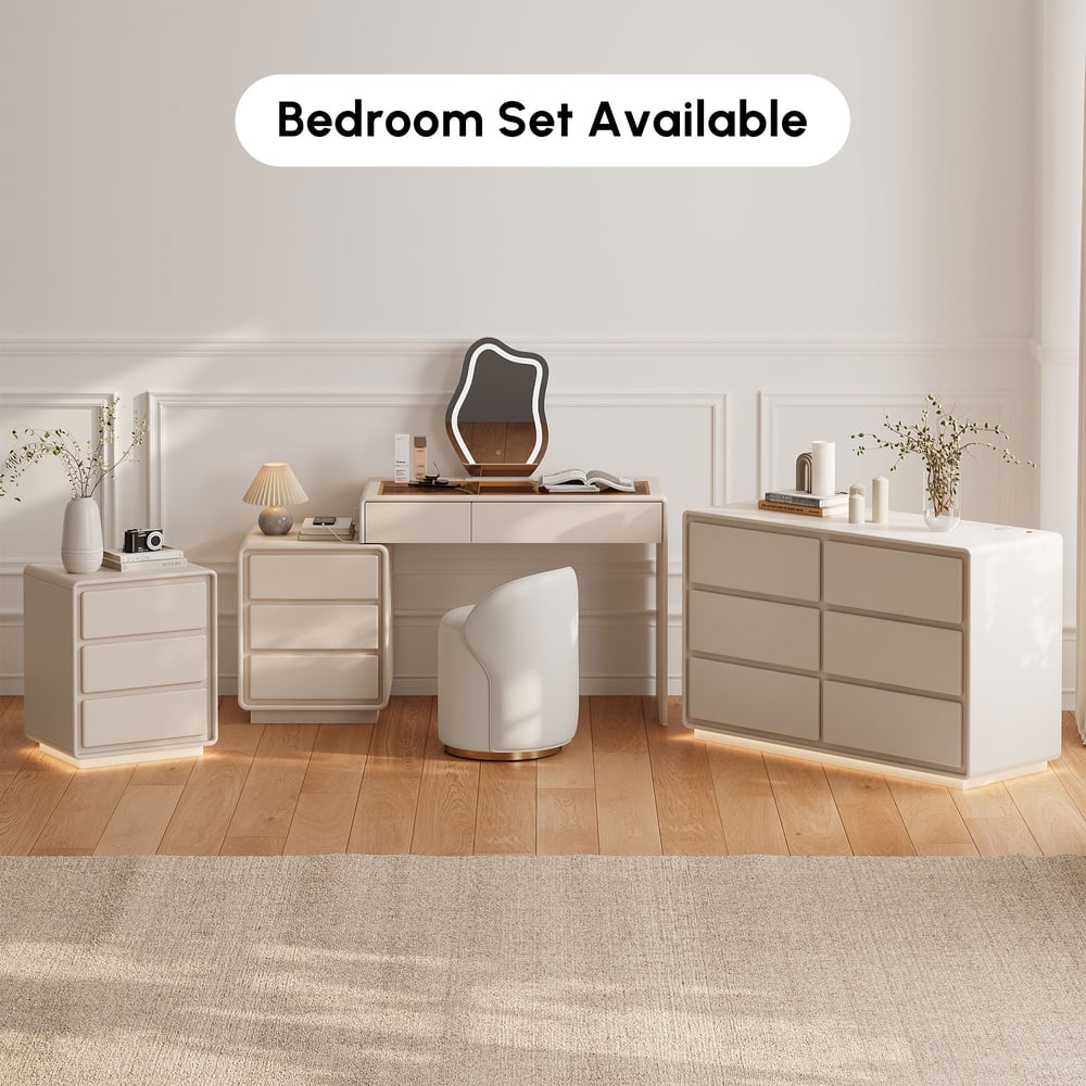 Haloa Matte Warm White Makeup Vanity Set with LED Mirror and Jewelry Storage  (40"-57") window image