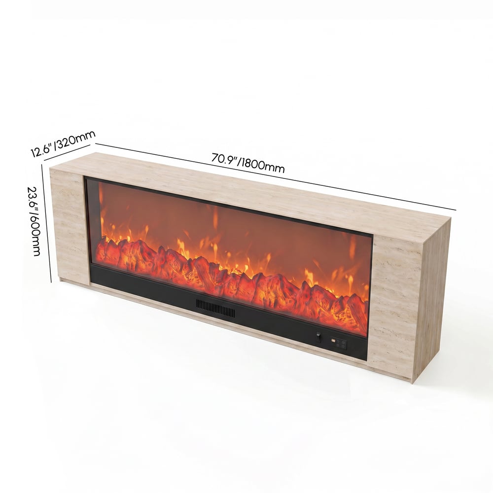 71" Sintered Stone Electric Fireplace TV Stand with Remote Control weights dimensions image