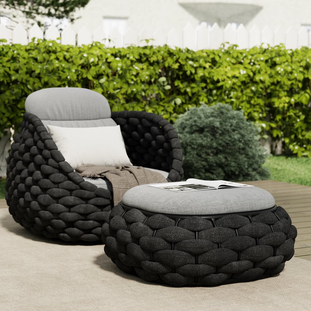 Cocaro Outdoor Hand-Woven Rope Footrest Storage Ottoman in Dark Grey window image