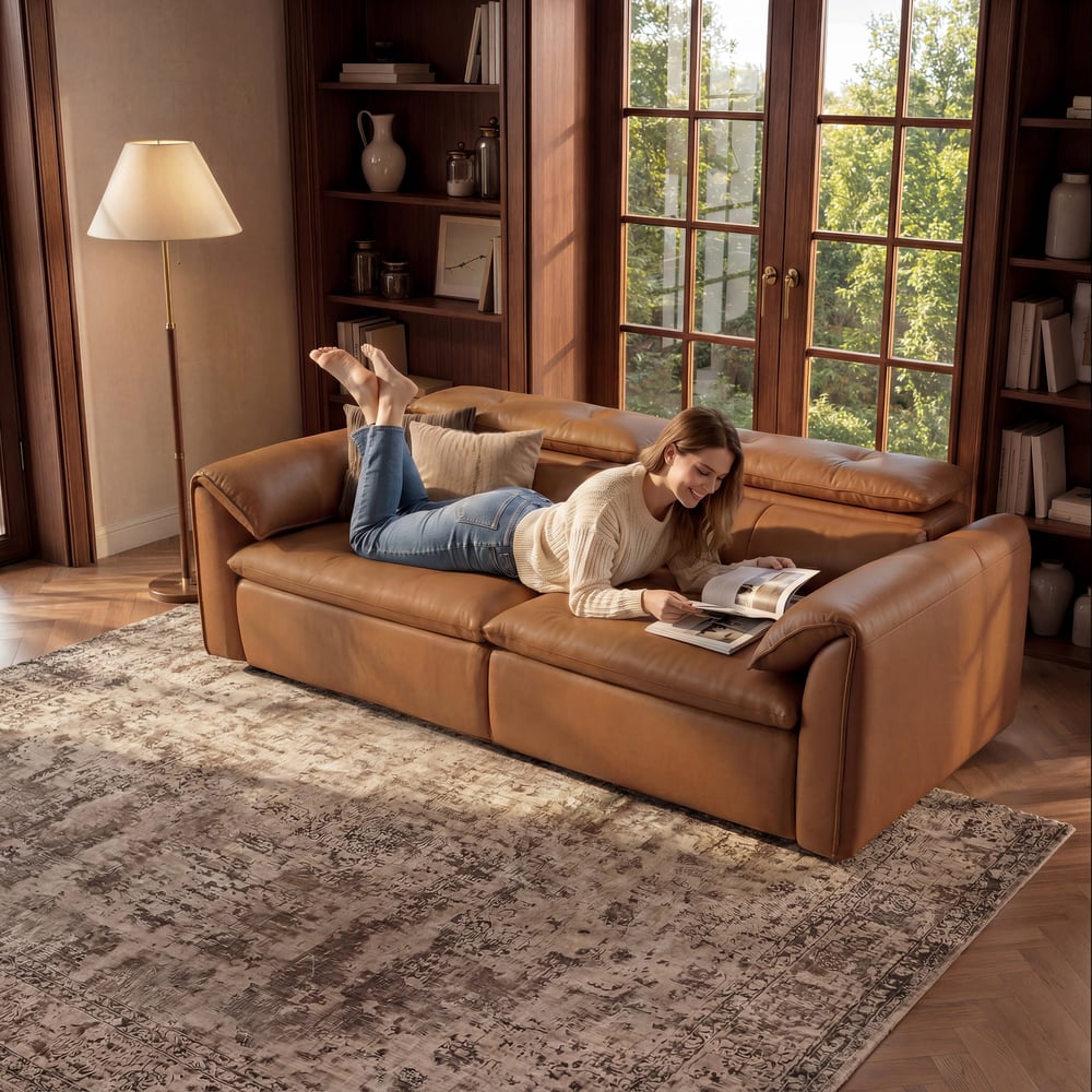 Canapé-lit convertible électrique 2 places en cuir véritable de 222 cm image de fenêtre