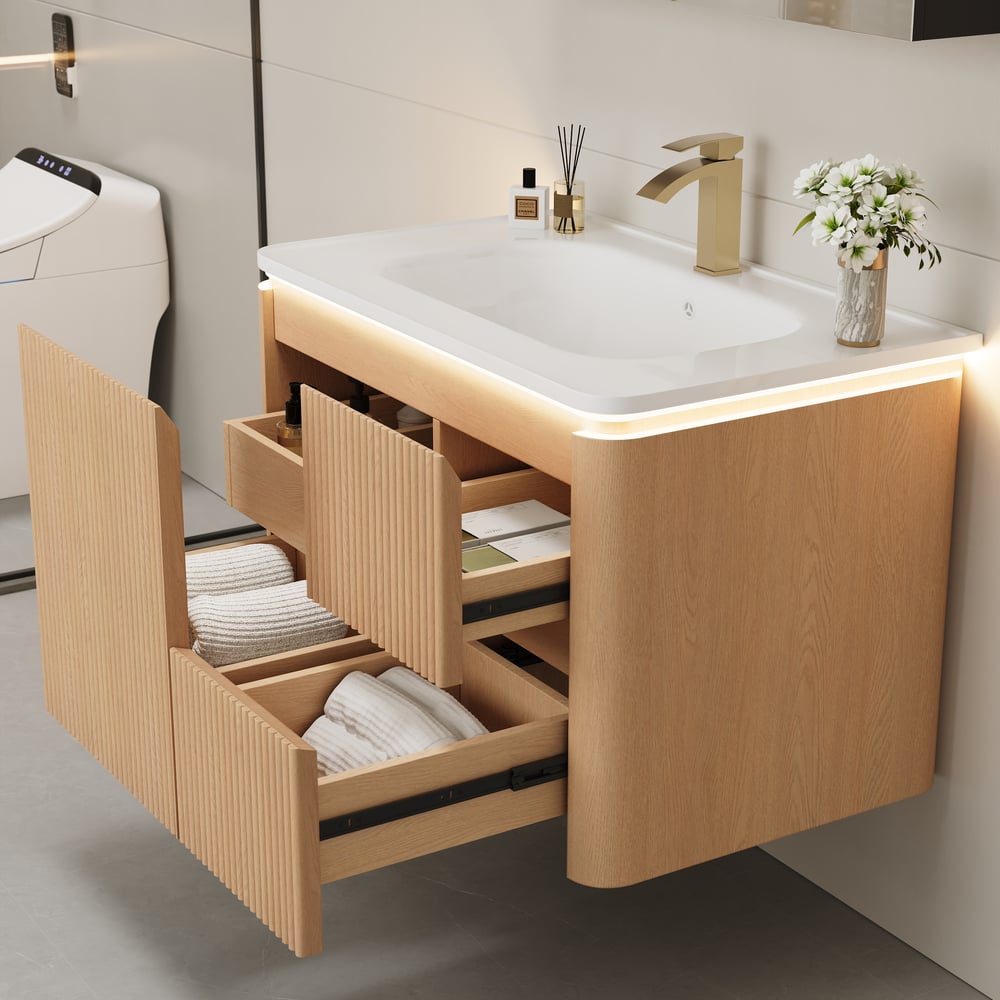 Modern  32" Floating Bathroom Vanity  with Sink, LED Light, Ample Storage window image