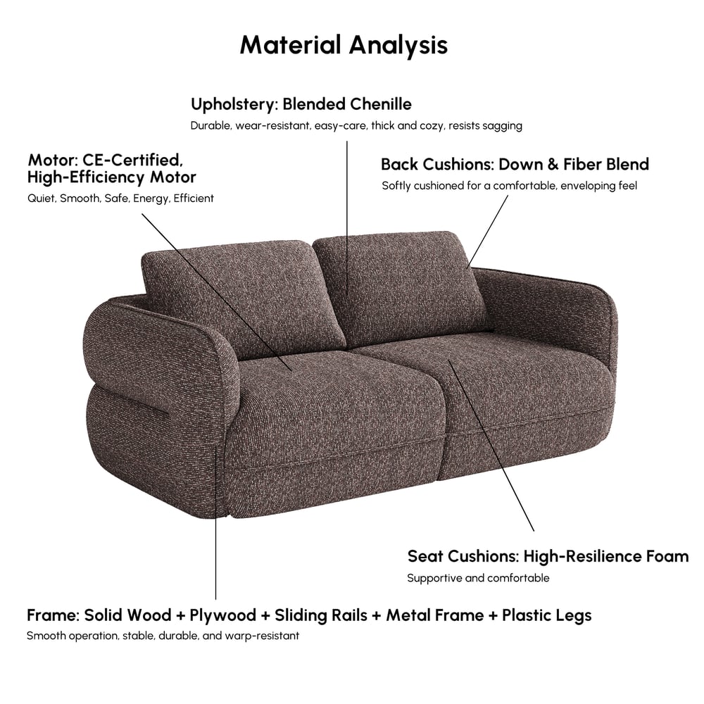 Modern 87" 2-Seater Chenille Power Convertible Sleeper Sofa with Remote Control window image