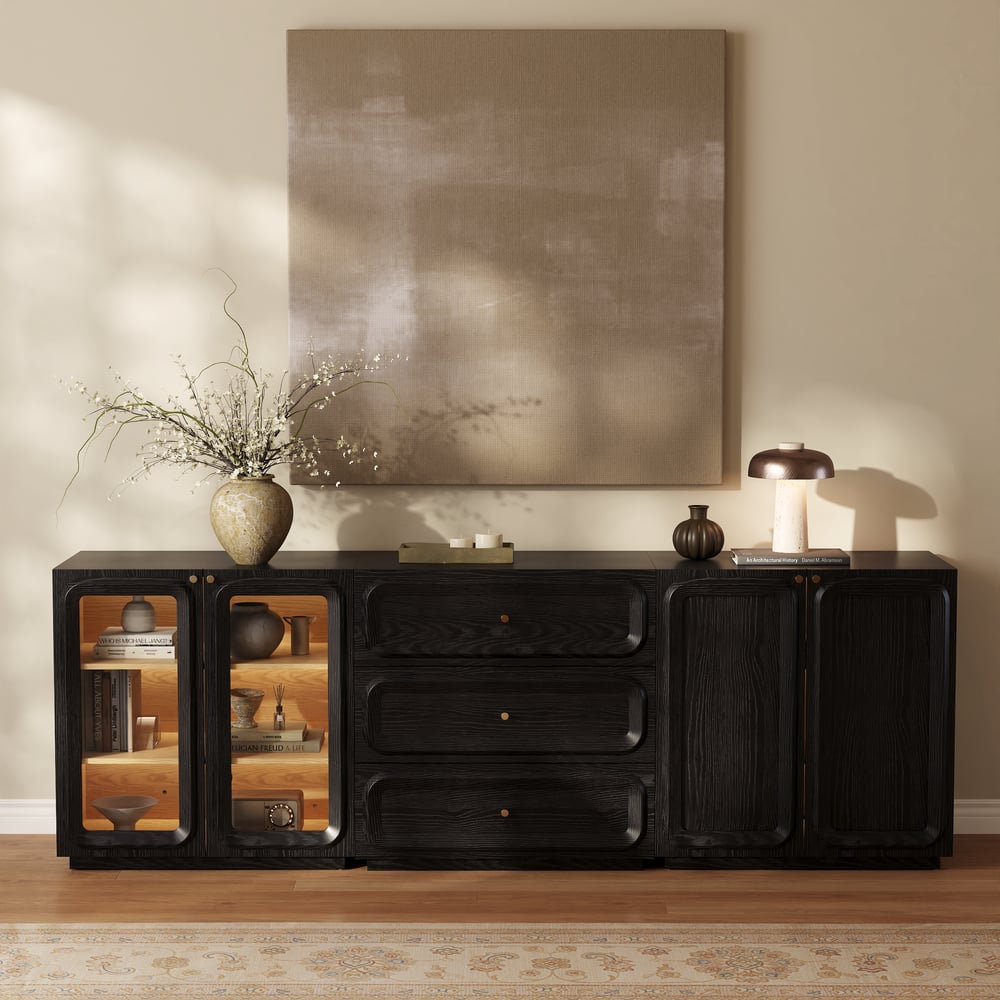 94" TV Stand with Chest Cabinet featuring storage and LED window image