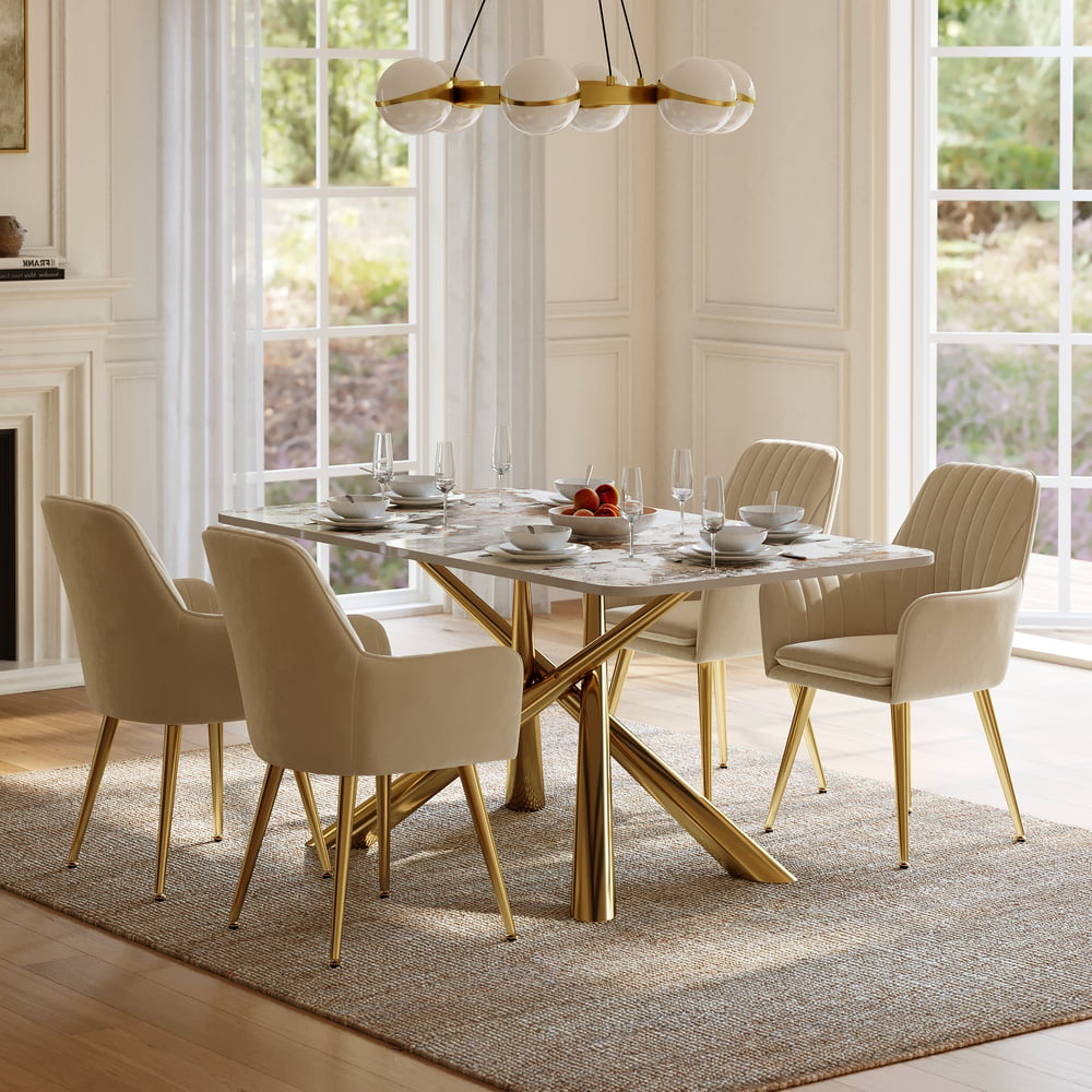 Dining Set 63" Rectangle Glossy Pandora Sintered Stone Dining Table with 4 Chairs window image
