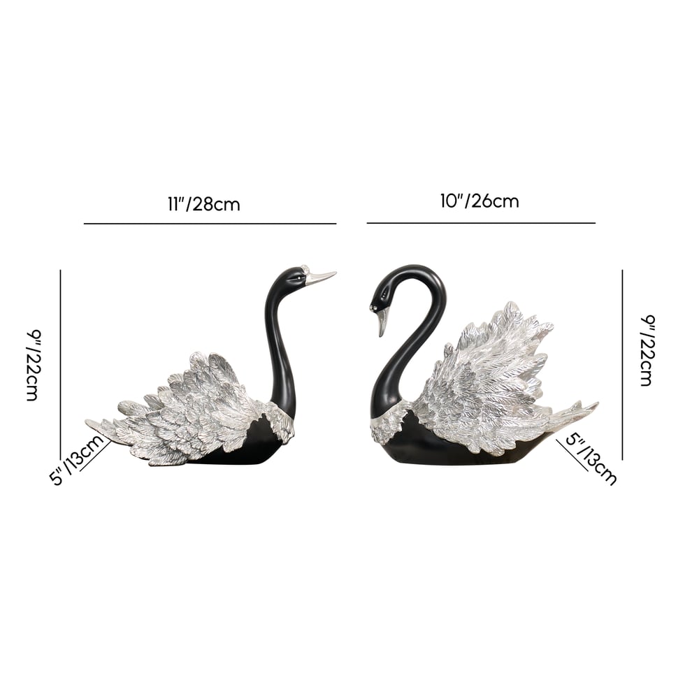 2-Piece Resin Swan Figurines – Elegant Black & Silver Swan Decorative Storage Set weights dimensions image